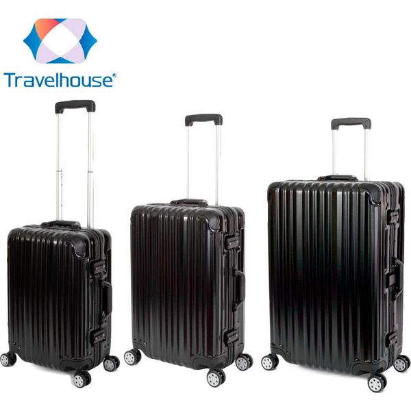Set Di 3 Valigie Da Viaggio - Valigia In Policarbonato Rigido In Alluminio Trolley Da Viaggio Per Le Vacanze Travelhouse London - Set Di Valigie S+M+L, Nero-image