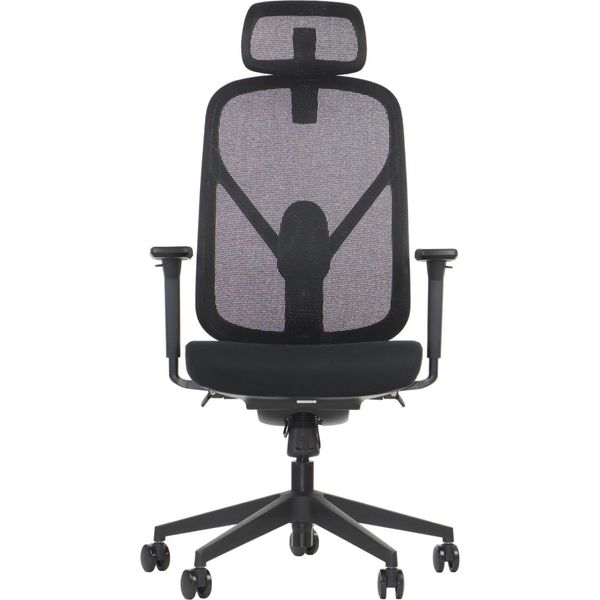 Sedia Girevole Ergonomica Da Ufficio Larck, Base In Nylon, Braccioli Regolabili, Poggiatesta, Schienale E Supporto Lombare, Estensione Del Sedile, Nero-image