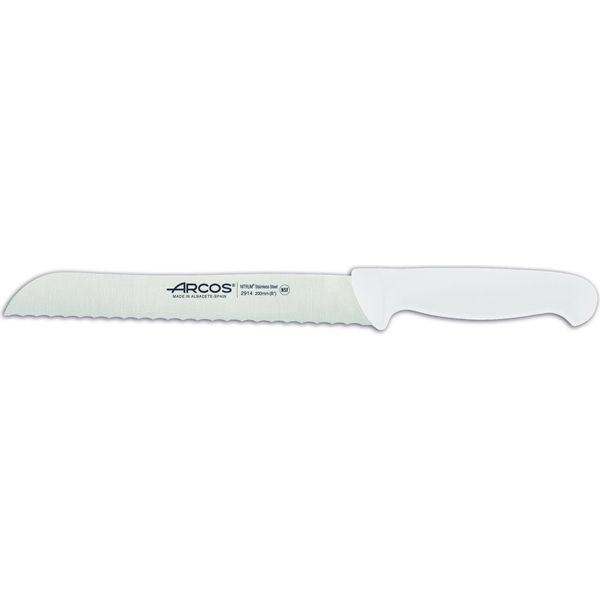 Coltello Da Pane (Perlato) Arcos Color - Prof 291424 In Acciaio Inox Nitrum E Polipropilene Bianco Ergonomico Mango Con Lama Da 20 Cm, Vetrina-image