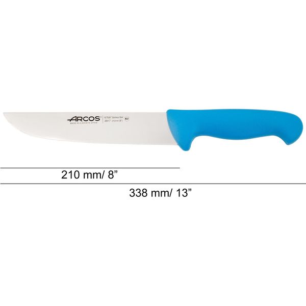 Coltello Da Macellaio Arcos Colore - Prof 291723 Acciaio Inox Nitrum E Mango Polipropilene Ergonomico Blu E Lama Da 21 Cm, Vetrinetta-image