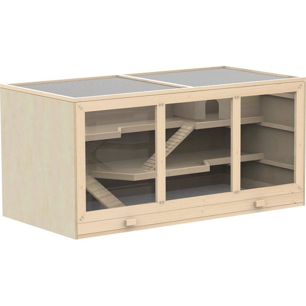 Pawhut Gabbia Per Criceti Gabbia Per Roditori Gabbia Per Topi In Legno Con Scale Gabbia Per Piccoli Animali Villa Per Roditori A Tre Piani In Pvc Legno Naturale 115 X 57 X 55 Cm-image