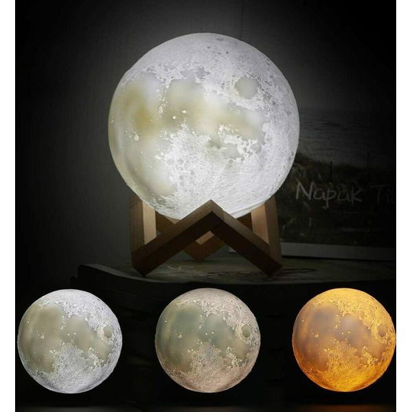 Lampada Led Luna 3D Lampada Da Terra Luce Notturna Lampada Da Comodino Lampada Touch Per Il Soggiorno-image