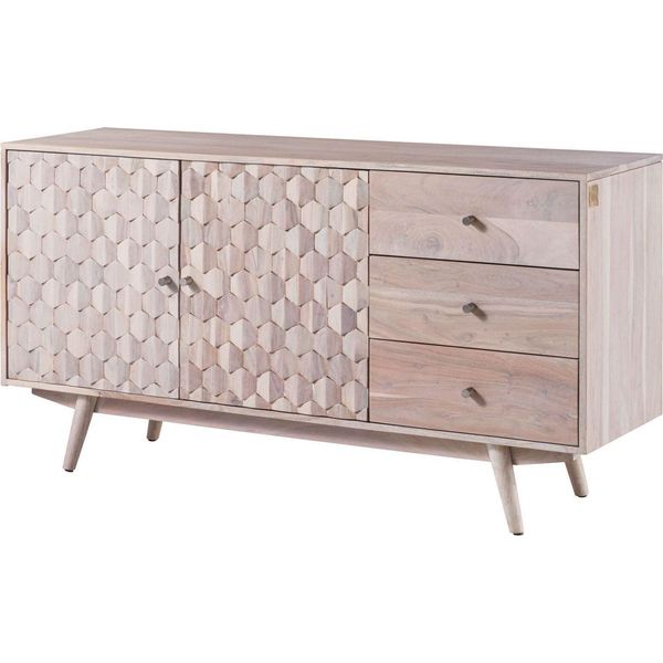 MASSIVMOEBEL24 | Credenza In Legno Di Acacia 145X42X75 Bianco Laccato Mosayk #206-image