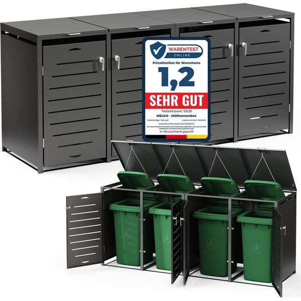 Box Per Bidoni Della Spazzatura Antracite Per 4 Bidoni Da 240 Litri – Espandibile E Resistente Alle Intemperie-image