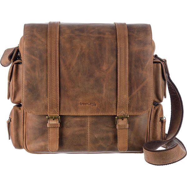 Greenland Nature Pelle Borsa Da Ufficio Laptop Bag Con Scomparto Per Laptop Montenegro Messenger Brown Marrone-image