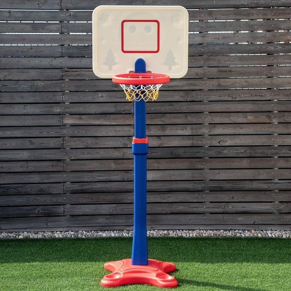 Canestro Da Basket Per Bambini Costway, Canestro Da Basket Con Supporto, Sistema Di Basket A 8 Livelli Regolabile In Altezza, Sistema Di Canestri Con Scanalature, Adatto Per Aree Interne Ed Esterne-image
