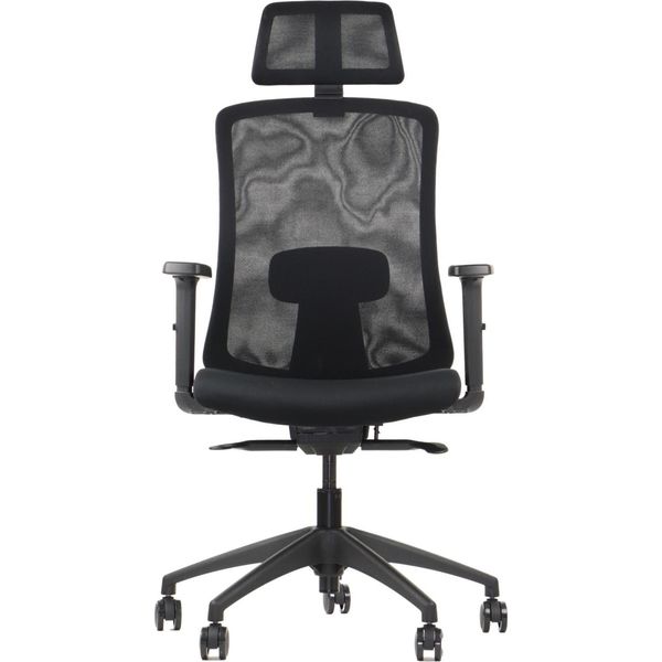 Sedia Girevole Ergonomica Da Ufficio Morton, Base In Nylon, Braccioli Regolabili, Poggiatesta E Supporto Lombare, Estensione Del Sedile, Meccanismo Di Auto-Bilanciamento, Nero-image
