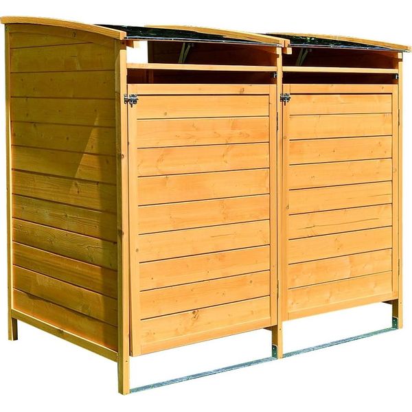 Copertura Per Bidoni Della Spazzatura Marrone Doppio Box 2X 120L O 240L Box Da Giardino Tetto In Zinco Legno-image