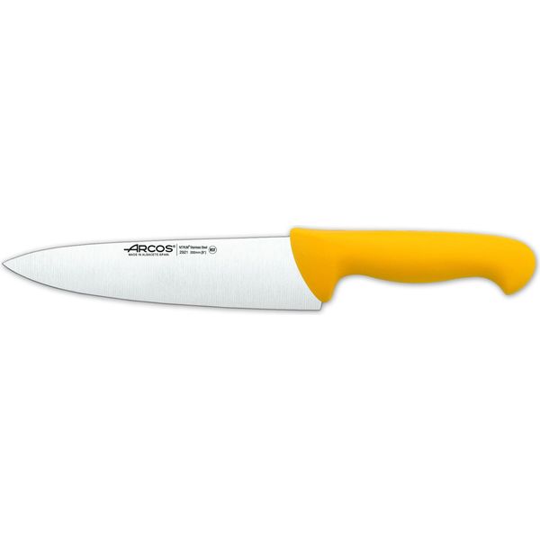 Coltello Da Chef Arcos Colore - Prof 292100 Acciaio Inox Nitrum E Mango Lama Ergonomica In Polipropilene Giallo E Lama Da 20 Cm, Vetrina-image