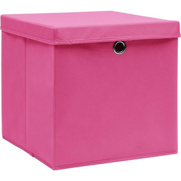 Vidaxl Scatole Portaoggetti Con Coperchio 10 Pz. Tessuto Rosa 32X32X32 Cm-image