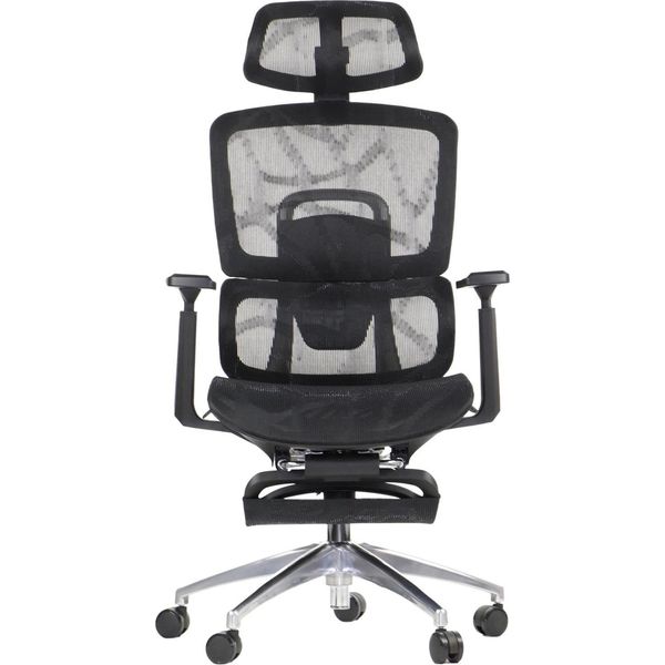 Sedia Girevole Ergonomica Da Ufficio Ergonew A1F, Base In Alluminio, Braccioli Regolabili, Poggiatesta, Supporto Lombare E Poggiapiedi, Estensione Del Sedile, Nero-image