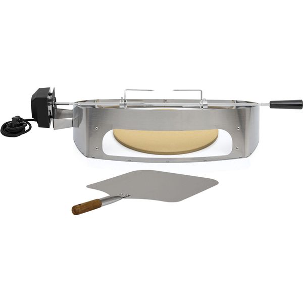 Set Di Anelli Per Pizza In Acciaio Inox Bbq-Toro Con Spiedo Per Barbecue Weber Serie Q200 / Q2000, Inserto Per Pizza E Spiedo Rotante-image