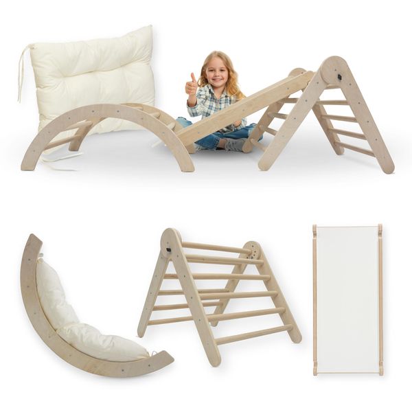 Mamoi® Struttura Per Arrampicata Triangolo Interno 4 In 1 Set. Arco Di Arrampicata Montessori Con Tappetini, Parco Giochi Indoor 1-3 Anni E Scivolo Per Bambini.-image