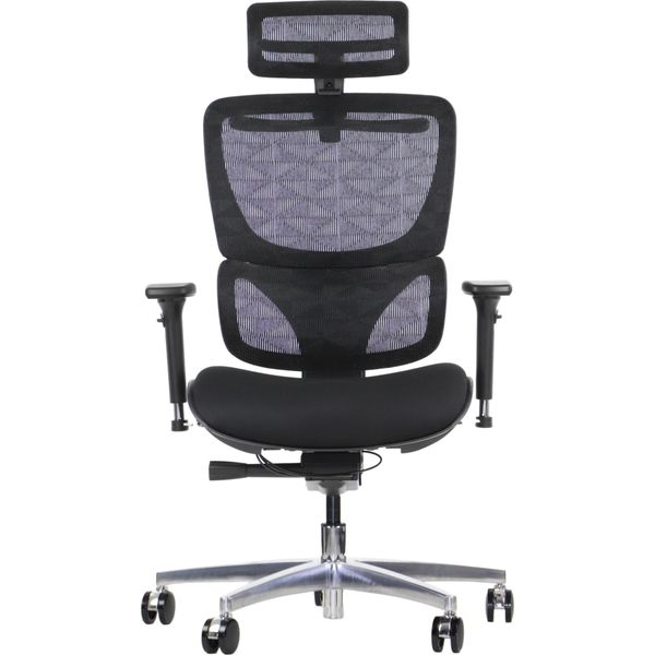 Sedia Girevole Ergonomica Da Ufficio Ergonew S1A, Base In Alluminio, Braccioli Regolabili, Poggiatesta, Seduta E Schienale Regolabili, Nero-image