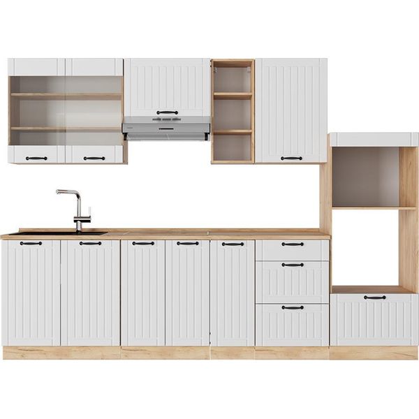Vicco Cucina Componibile Fame-Line, 280 Cm , Pl Rovere, Bianco Casa Di Campagna/Quercia Dorata-image