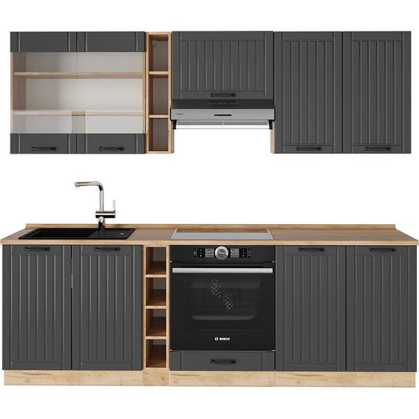 Vicco Cucina Componibile Fame-Line, 235 Cm , Pl Rovere, Grigio Scuro/Quercia Dorata-image