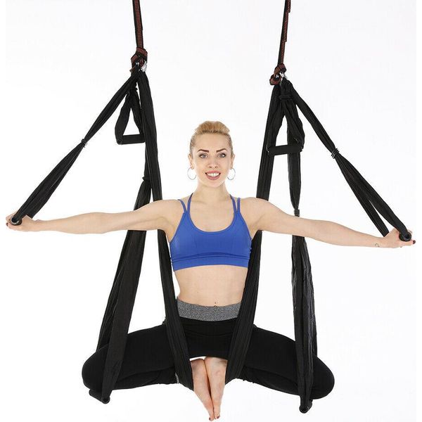 Amache Aeree Da Yoga, Altalena Antigravitazionale Ultra Forte, Kit Per Trapezio Aereo - Esercizi Di Inversione, Miglioramento Della Flessibilità E Della Forza Del Core (Nero)-image