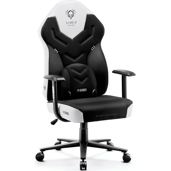 Diablo X-Gamer 2.0 Gaming Chair Sedia Da Ufficio Rivestimento In Tessuto Design Ergonomico Cuscino Lombare Nero E Bianco-image