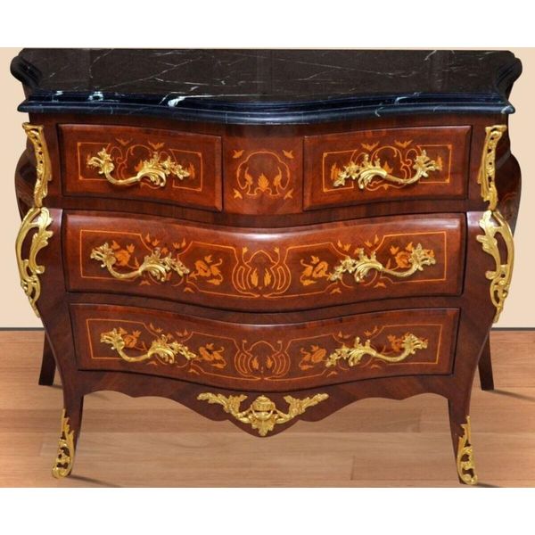 Casa Padrino Cassettiera Barocca Marrone / Oro / Nero 120 X 50 X H. 85 Cm - Cassettiera Artigianale In Legno Massiccio Con 4 Cassetti E Piano In Marmo - Mobili Barocchi-image