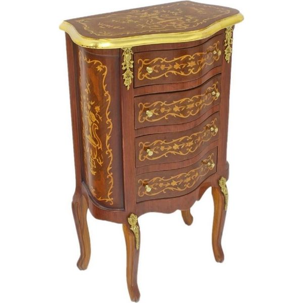 Casa Padrino Cassettiera Barocca Marrone Scuro/Oro 50 X 30 X H. 80 Cm - Cassettiera Artigianale In Legno Massiccio In Stile Antico Con 4 Cassetti - Mobili Barocchi-image