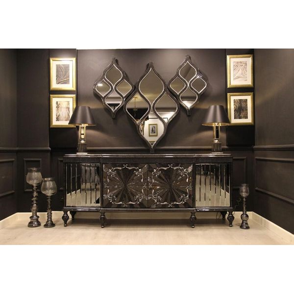 Casa Padrino Set Di Mobili Barocchi Credenza E 3 Specchi Da Parete Grigio / Nero / Argento - Mobili Barocchi - Nobili E Magnifici - Qualità Lusso-image