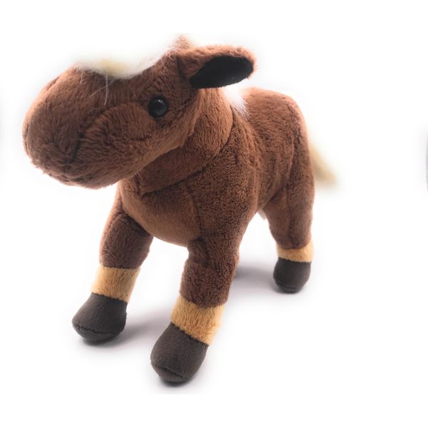 Onwomania Peluche In Tessuto Animale Cavallo Marrone In Piedi Comtois 26 Cm-image
