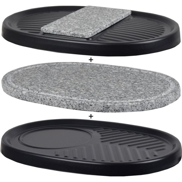 Set Di 3 Piastre Per Raclette | Pietra Naturale, Piastra Per Grigliare E Combinata | 35 X 25 Cm - Coira-image