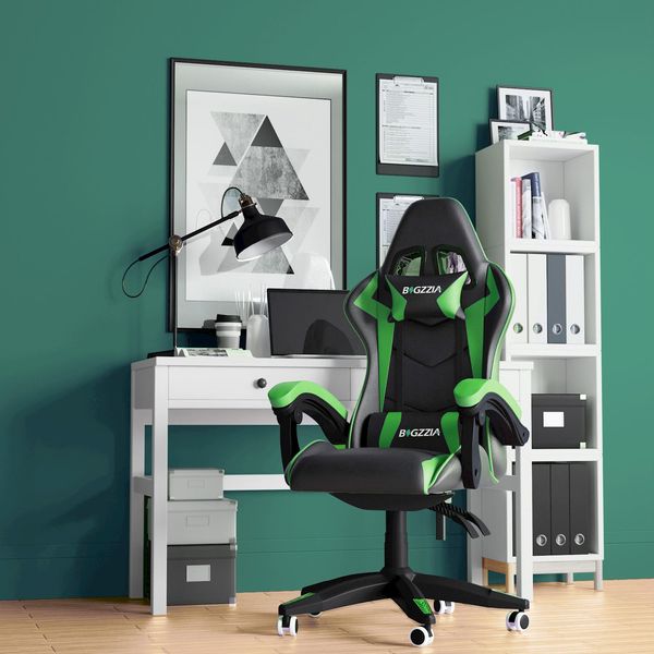 Sedia Da Ufficio Bigzzia, Sedia Da Gioco, Poltrona Da Gioco, Sedia Da Scrivania, Design Ergonomico Con Cuscino, Fino A 110 Kg, Verde-image