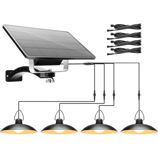 Bianco Caldo 1 Pannello Solare Su 4 Lampade Ddp Led Sensore Solare Luce A Sospensione, IP65 Impermeabile Luce Esterna Lampade Solari, Illuminazione Giardino, Luce A Sospensione Illuminazione Per Negozio Esterno Cortile,-image