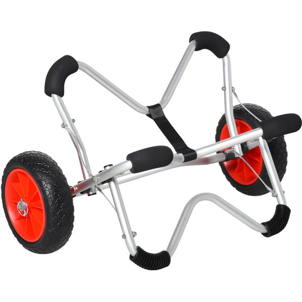 Homcom Carrello Per Kayak In Alluminio Carrello Per Barche Pieghevole Carrello Da Trasporto Pneumaticipoliuretanoargento 75 Kg 75 X 43 X 46 Cm-image