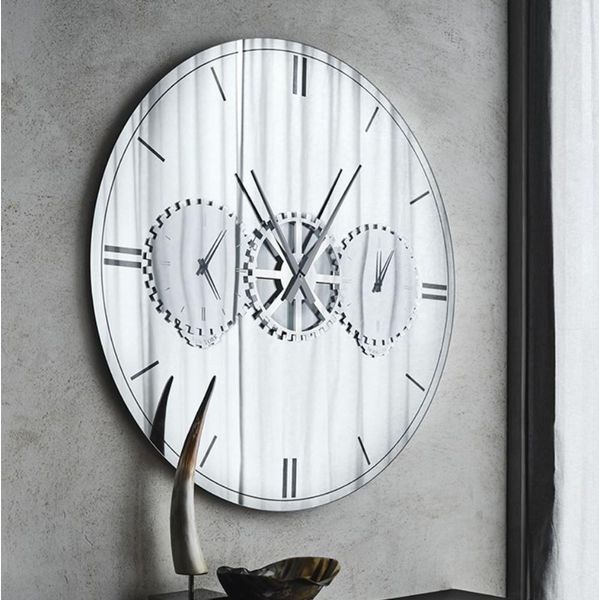 Casa Padrino Specchio / Orologio Da Parete Argento Ø 120 Cm - Elegante Orologio Da Parete Rotondo A Specchio - Mobili Da Salotto - Qualità Lusso-image