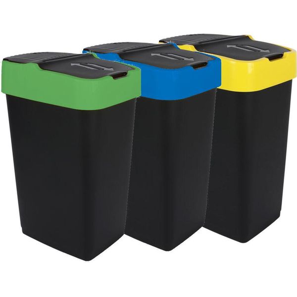 Cestino Per Rifiuti Con Coperchio Basculante - Set Di 3 - 60 Litri - Ogni Colore 1X - Cestino Per Rifiuti Cestino Per Rifiuti Raccoglitore Di Rifiuti-image