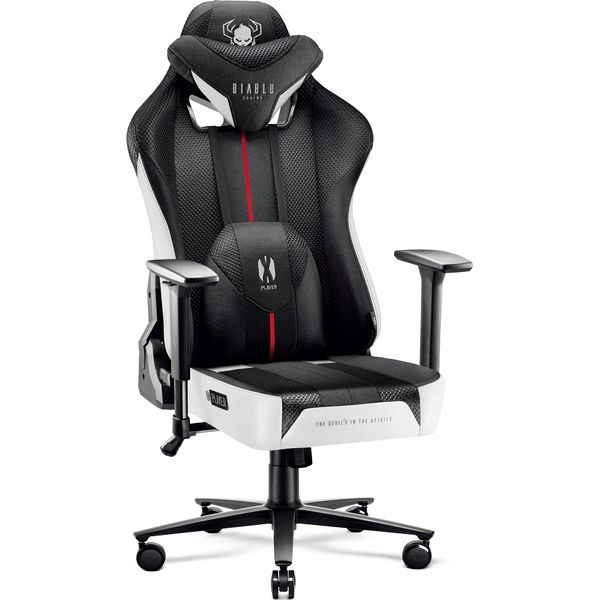 Diablo X-Player Gaming Chair Sedia Da Ufficio Tessuto 3D Braccioli Design Ergonomico Cuscino Collo/Lombare Bianco/Nero Normale L-image