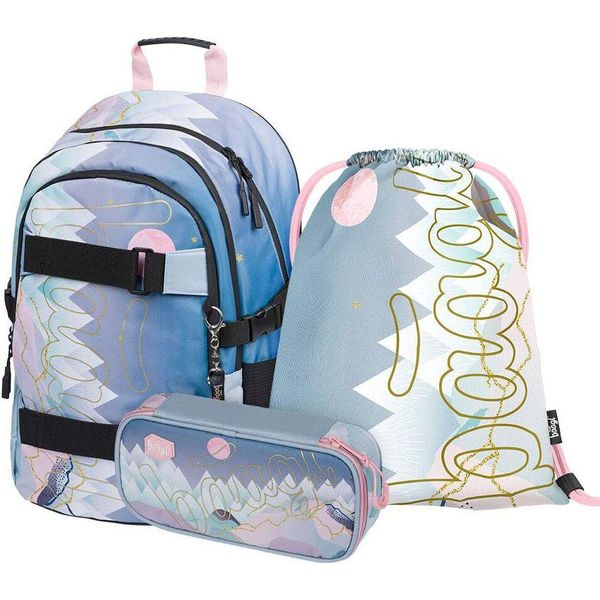 Baagl Set Zaino Scuola Ragazze 3 Pezzi, Zaino Scuola Dalla 3A Elementare, Cartella Scuola Primaria Con Tracolla, Zaino Scuola Ergonomico (Skate Moon)-image