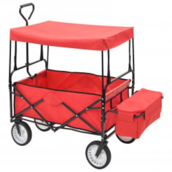 Vidaxl Carrello Manuale Pieghevole Con Tettuccio Parasole In Acciaio Rosso-image