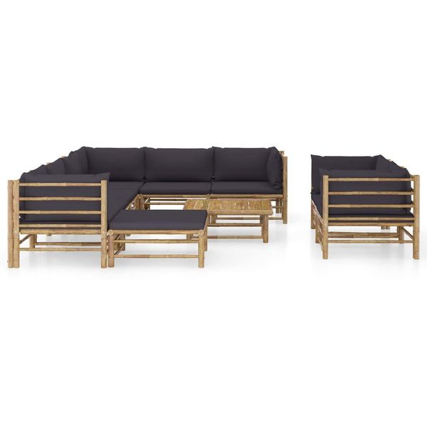 Syfax™ Set Salotto Da Giardino 10Pz Con Cuscini Grigio Scuro Bambù-image