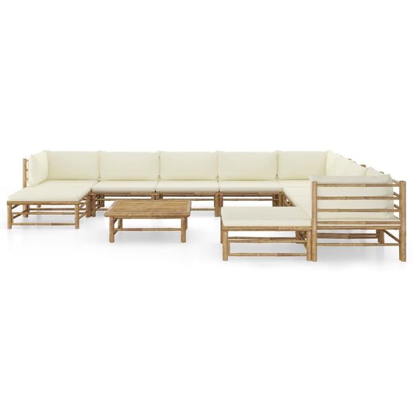 Syfax™ Set Salotto Da Giardino 11Pz Con Cuscini Bianco Crema In Bambù-image
