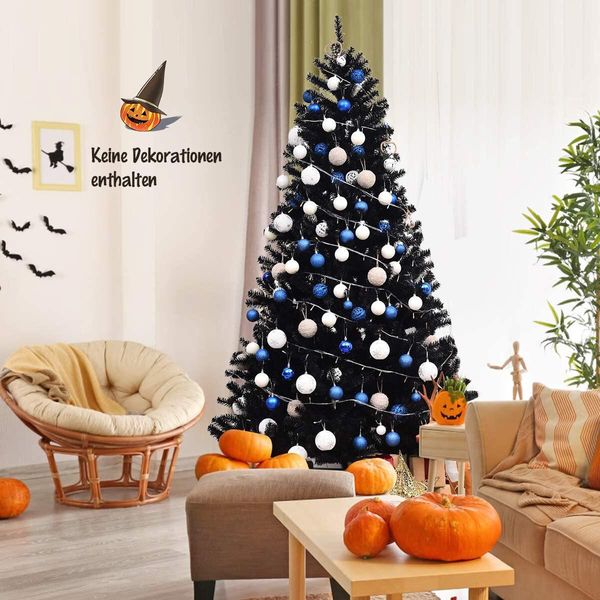 Costway Albero Di Natale Artificiale Da 225 Cm Nero, Albero Di Natale Con Supporto In Metallo, Punte In Pvc Per Albero Di Natale, Sistema Pieghevole Per Albero Di Natale Artificiale Ideale Per Casa, Ufficio, Negozi E Alberghi-image