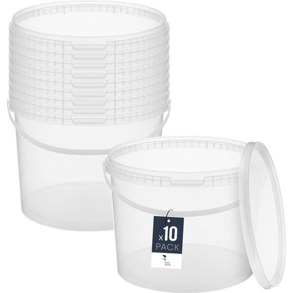 Benbow Secchio Con Coperchio 10L X10 Trasparente - Sicuro Per Gli Alimenti, Stabile, Ermetico, A Prova Di Perdite, Inodore - Secchio In Plastica Con Manico - Vuoto-image