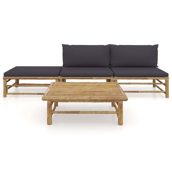 Syfax™ Set Divani Da Giardino 4 Pz Con Cuscini Grigio Scuro In Bambù-image