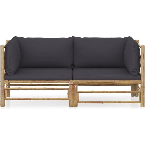 Syfax™ Set Divani Da Giardino 2 Pz Con Cuscini Grigio Scuro In Bambù-image