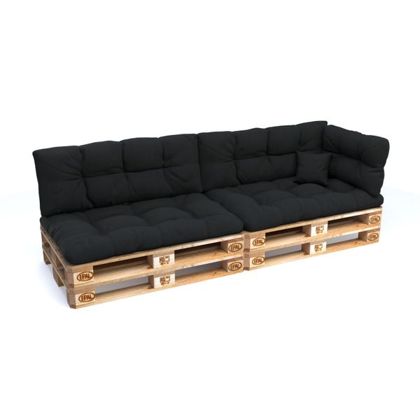 Pokar Cuscini Per Pallet Con Bella Trapuntatura Cuscino Per Divano In Pallet, Dimensioni:Set Di 6, Colore:Nero-image