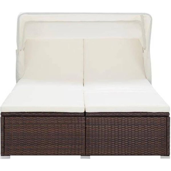Syfax™ Lettino Prendisole A 2 Posti Con Cuscino In Polyrattan Marrone-image