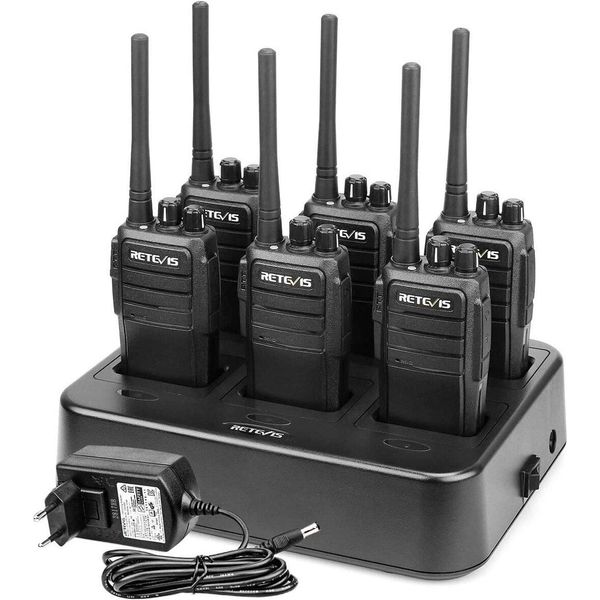 Retevis RT21 Kit Ricetrasmittente PMR446 Kit Ricetrasmittente Con Caricatore A 6 Vie Per Scuola Radio Ricaricabile Vox, Logistica Di Sicurezza (6 Pezzi, Nero)-image