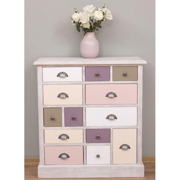 Casa Padrino Cassettiera In Stile Country Grigio Chiaro / Multicolore 90 X 35 X H. 97 Cm - Mobile In Legno Massiccio Con 13 Cassetti - Mobili In Stile Country-image
