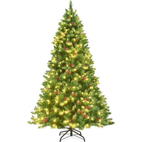 Costway 195Cm Albero Di Natale Artificiale A Led, Albero Di Natale Con Supporto In Metallo, Albero Di Natale Con Aghi In Pvc, Albero Di Natale Artificiale Con Sistema Pieghevole, Verde-image