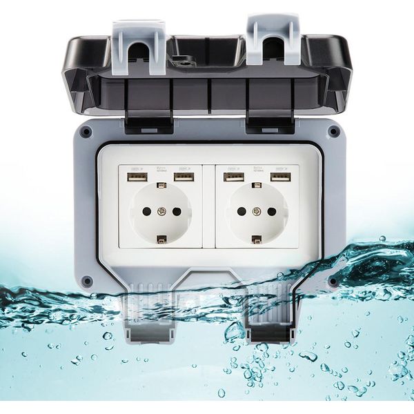 Presa Di Corrente A 2 Canali IP66 A Tenuta Stagna Presa Di Corrente A Parete Con Copertura Presa Di Corrente Per Esterni Presa Di Corrente Da Giardino Con Porta Usb-image