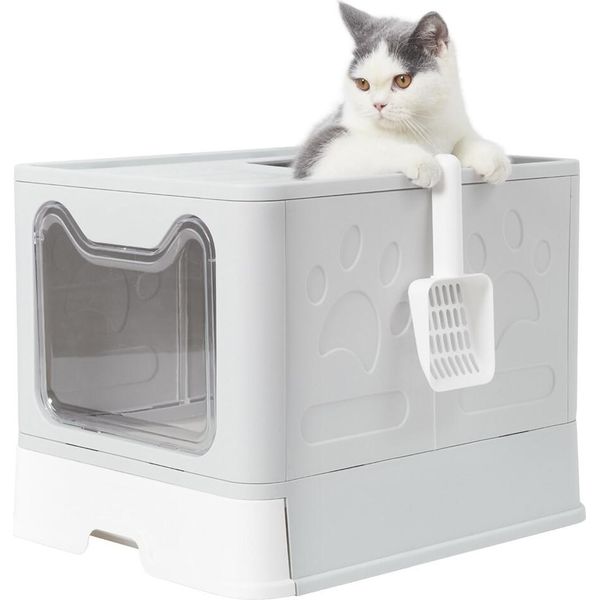 Wisfor Lettiera Per Gatti Con Paletta Lettiera Coperchio Lettiera Con Cappuccio Pieghevole, 41×51×38 Cm-image