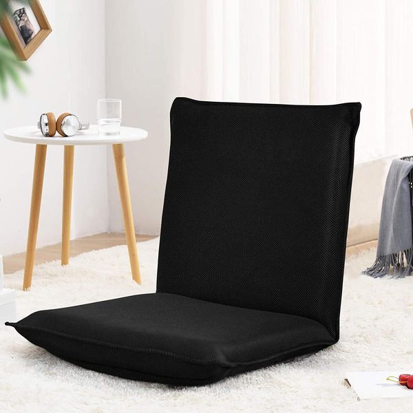 Sedia Da Pavimento Costway Con Schienale Regolabile A 6 Livelli, Sedia Da Pavimento Imbottita, Sedia Da Gioco, Lettino Relax, Divano Pigro, Portata 150 Kg, Sedia Da Meditazione Nera-image
