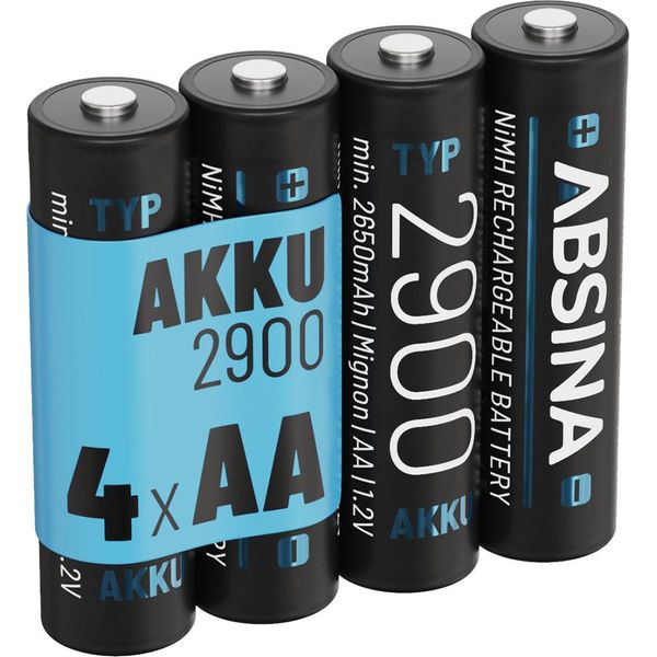 Absina 4X Batteria Ricaricabile Aa 2900 - Batterie Ricaricabili Nimh Aa Da 1,2 V E Min. 2650 Mah - Batterie Ricaricabili Aa-image